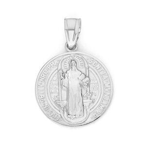 Solid 10k White Gold Saint Benedict Medallion: San Benito Pendant Jewelry Gifts